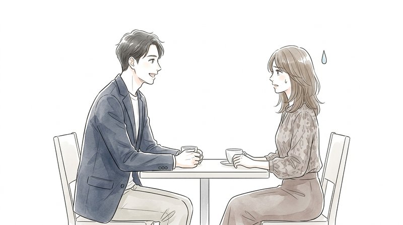 お見合いで話をかぶせられて戸惑う女性
